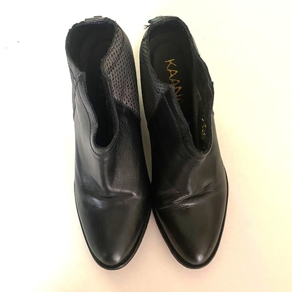 size 38 (US 7) Kaanas leather black ankle booties heel boots reptile back - Picture 4 of 10